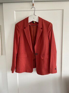 Single breasted red linen blazer